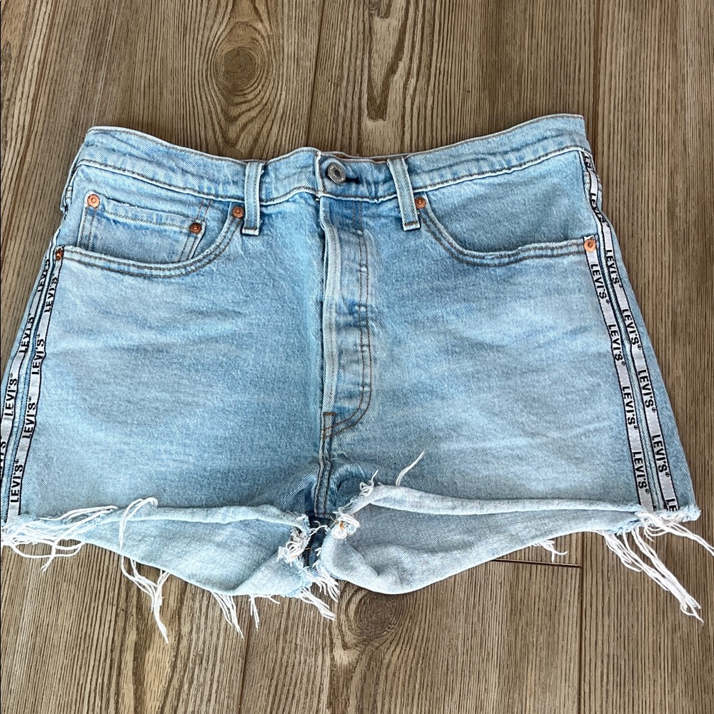 Levi's Light Blue Jean Shorts with Frayed Hem